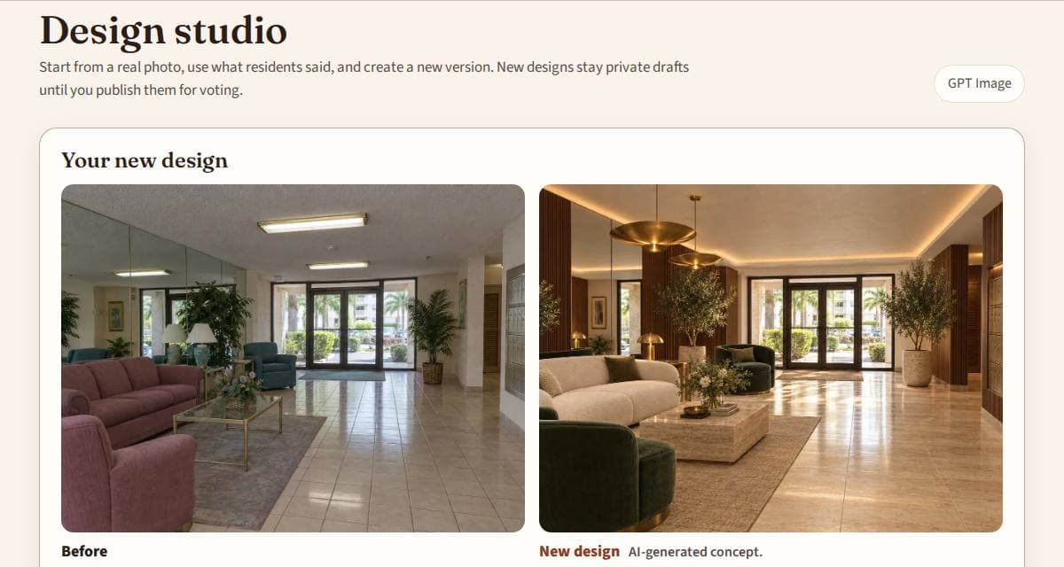 The Design studio showing a photo before and a new design after.