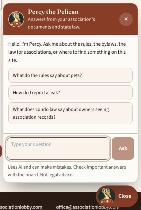 The assistant window with a greeting, suggested questions and a box to type a question.